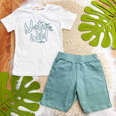  Conj. Camiseta Nature Wild e Bermuda - Off White e Verde